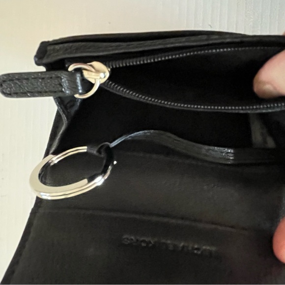 RARE Vintage Michael Kors Black Leather Silver Tone Mini Flap Wallet w/Key Ring - Picture 5 of 12